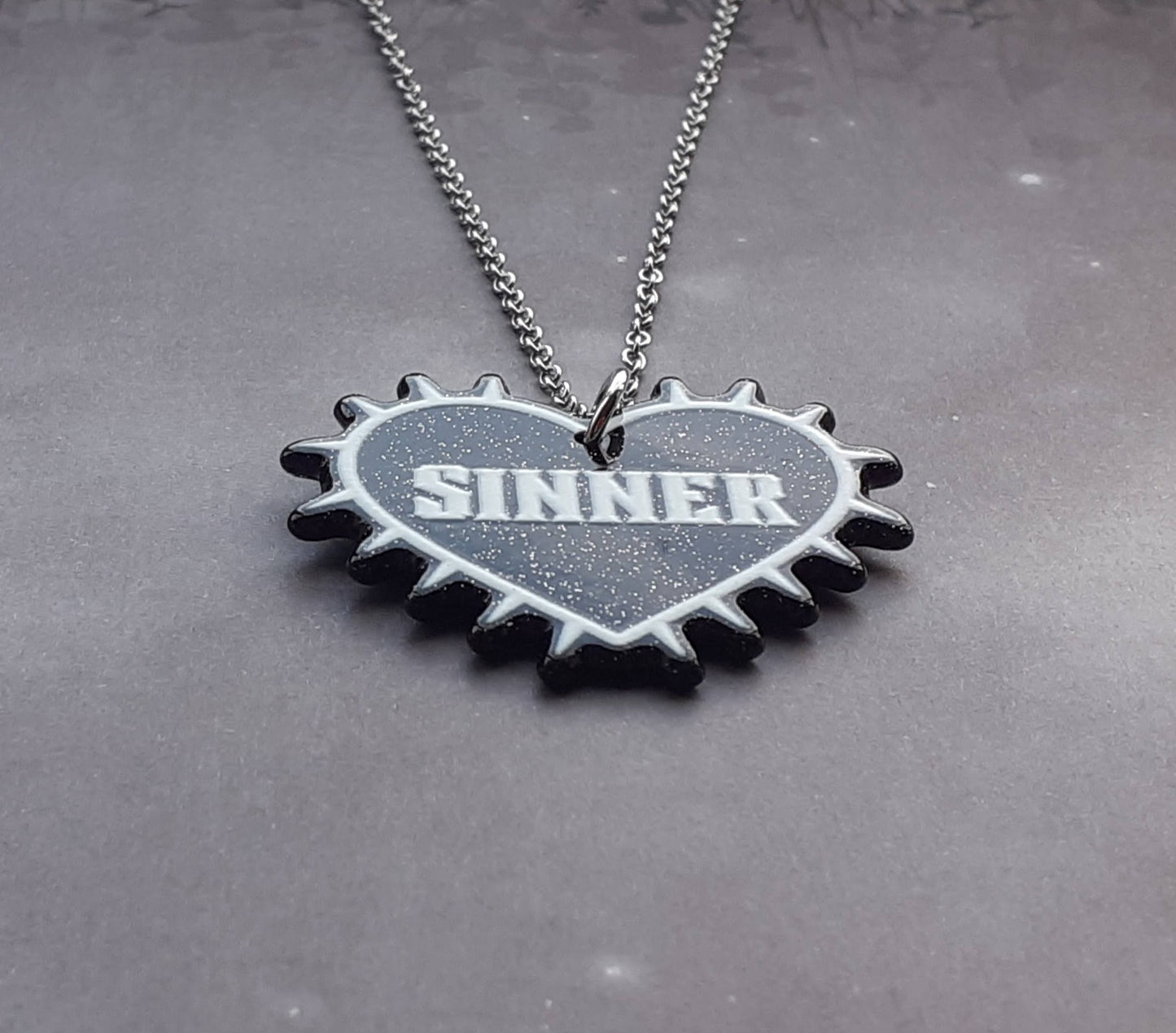 Sinner Black Heart Acrylic Necklace