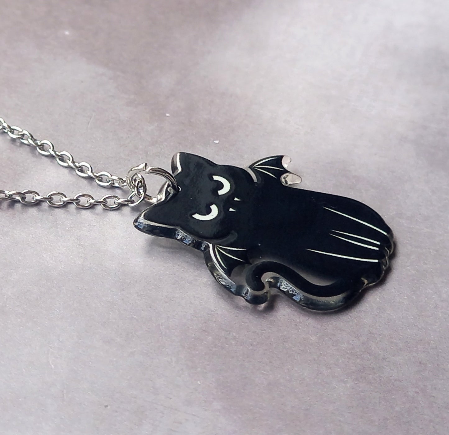 Angry Black Bat Cat Necklace