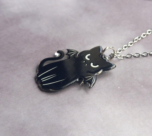 Angry Black Bat Cat Necklace