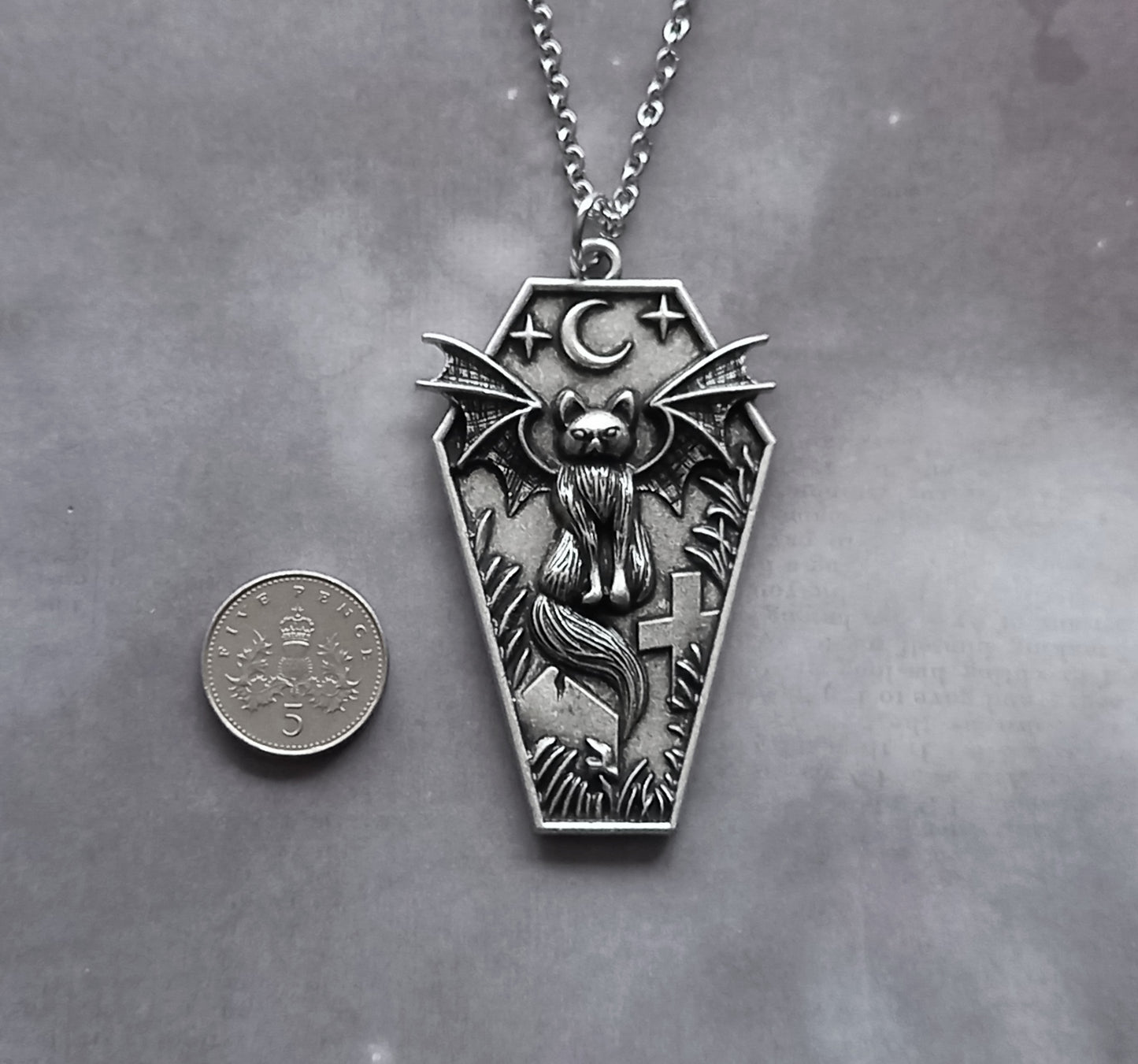 Bat Cat Coffin Necklace