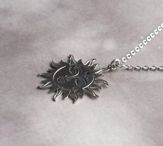 Large Sun Face Steel Necklace