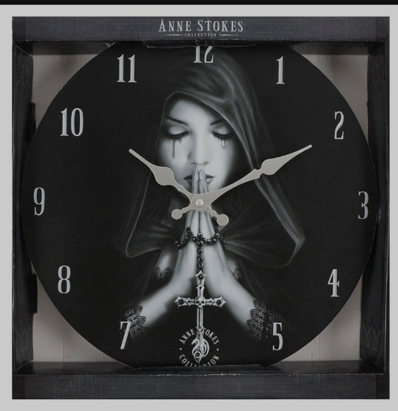 Gothic Prayer Wooden Clock by Anne Stokes