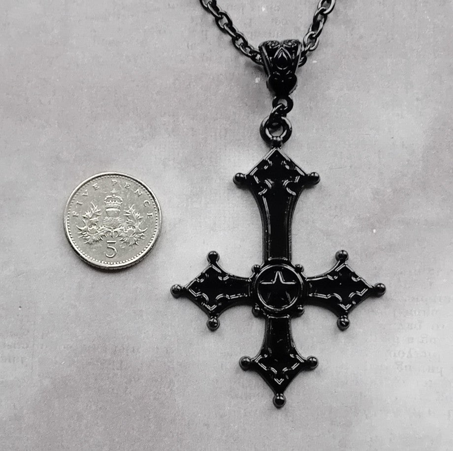 Black Inverted Cross Necklace