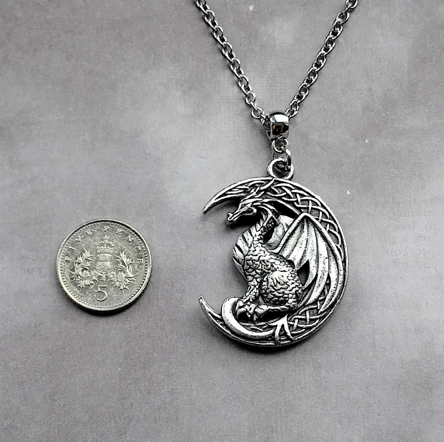 Celtic Dragon and Moon Necklace