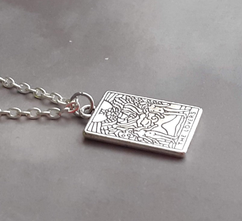 The Lovers Metal Tarot Card Necklace
