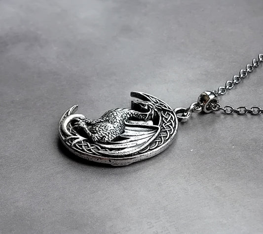 Celtic Dragon and Moon Necklace