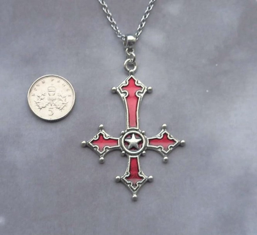 Red Inverted Cross Necklace