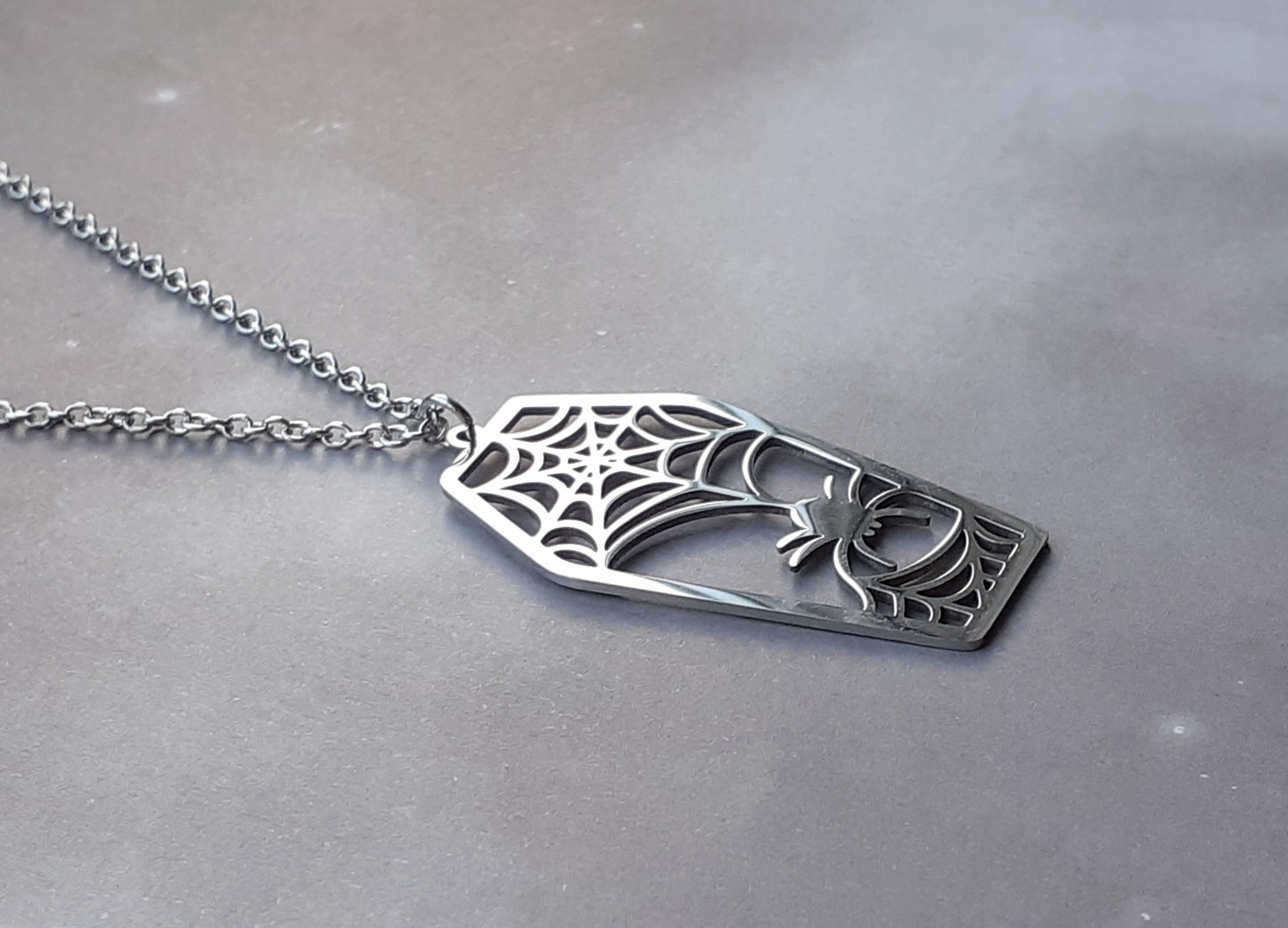 Coffin and Spider Steel Necklace