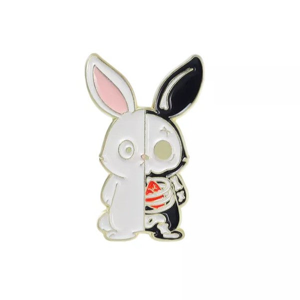 Rabbit Skeleton Metal Pin Badge