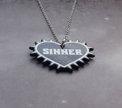 Sinner Black Heart Acrylic Necklace
