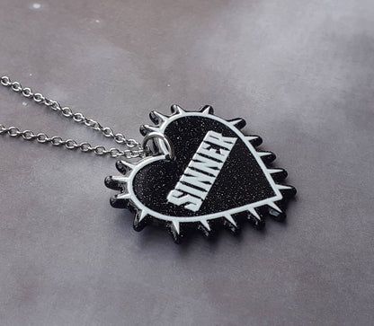 Sinner Black Heart Acrylic Necklace