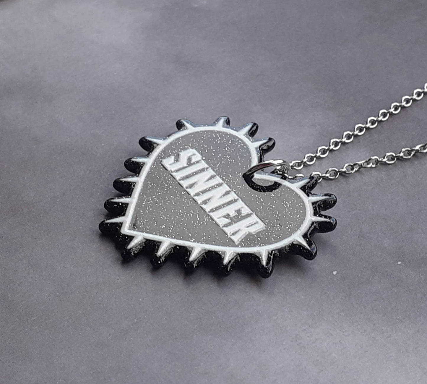 Sinner Black Heart Acrylic Necklace