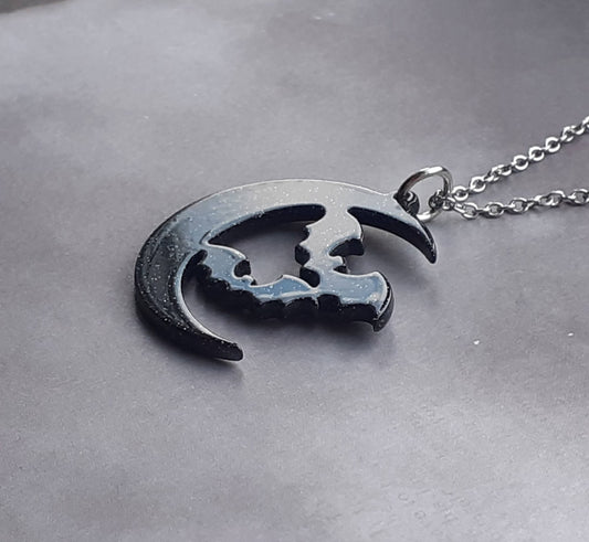 Black Moon and Bats Necklace