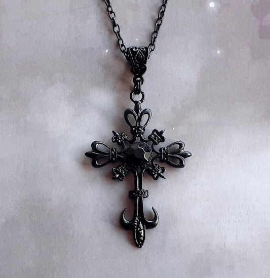 Elaborate Black Cross Necklace