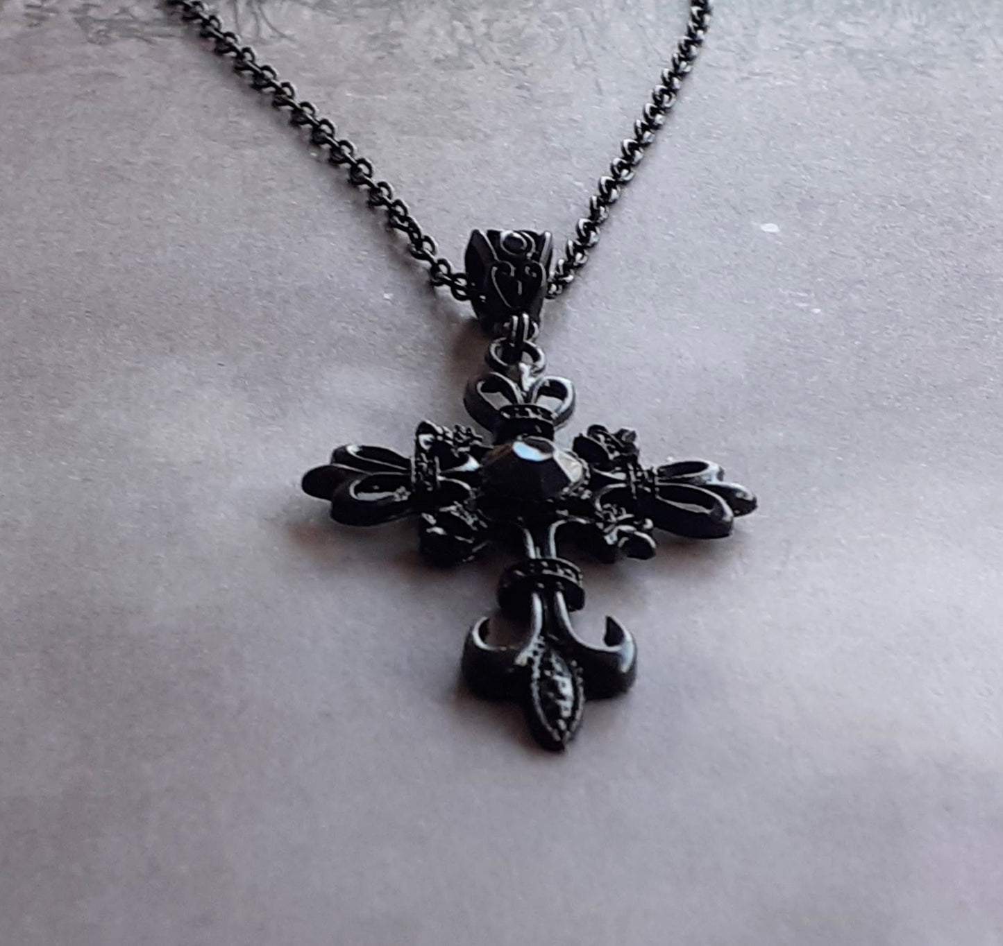 Elaborate Black Cross Necklace