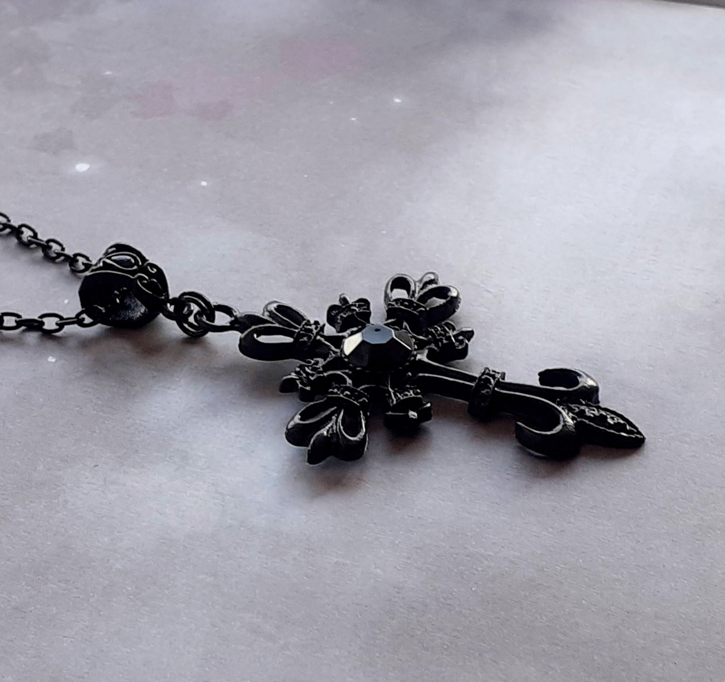 Elaborate Black Cross Necklace