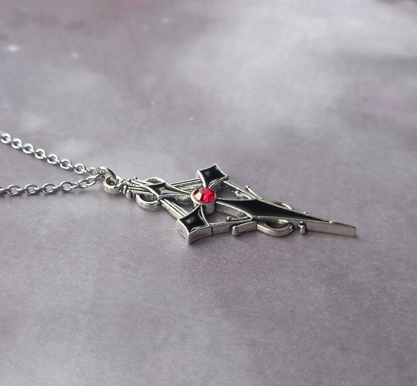 Black and Red Vampire Cross Necklace