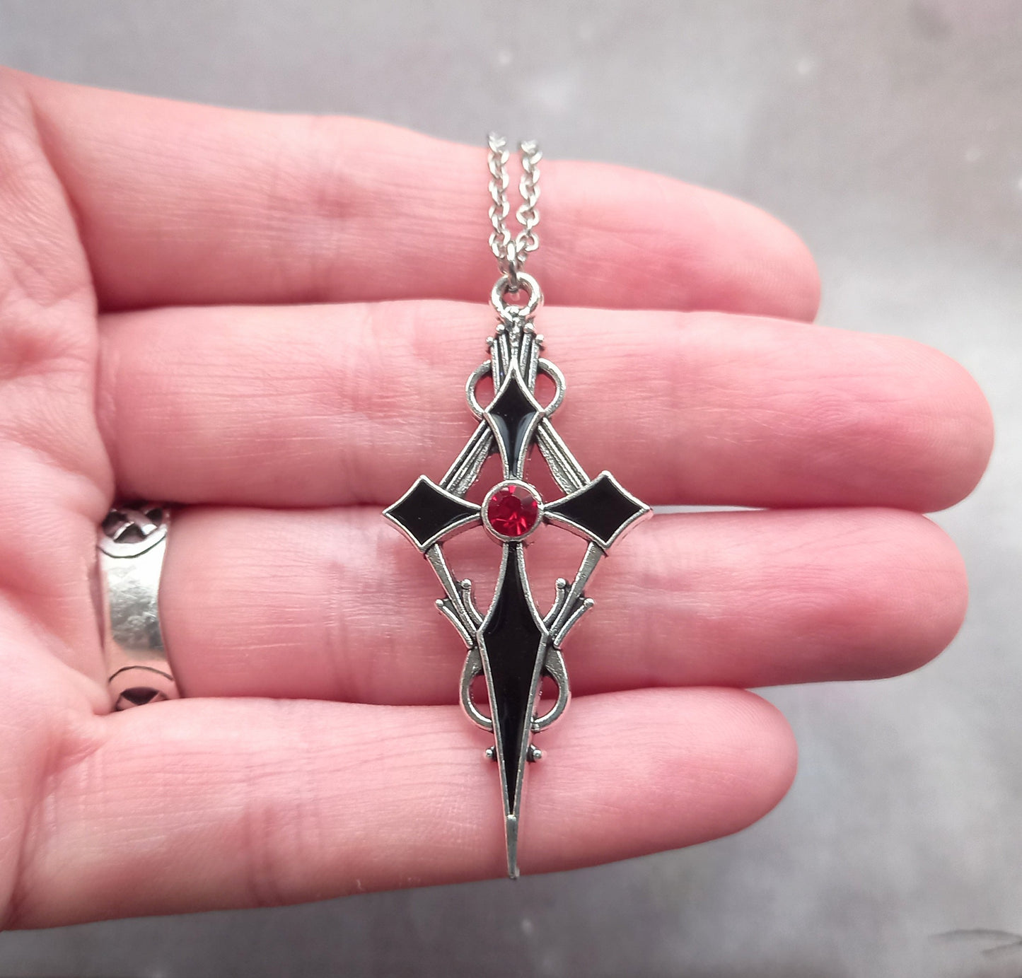 Black and Red Vampire Cross Necklace