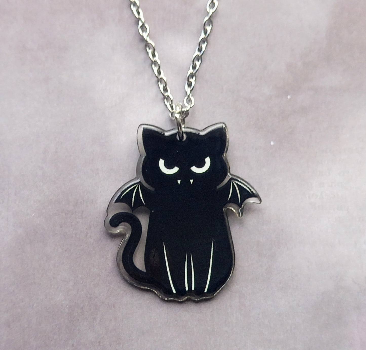 Angry Black Bat Cat Necklace