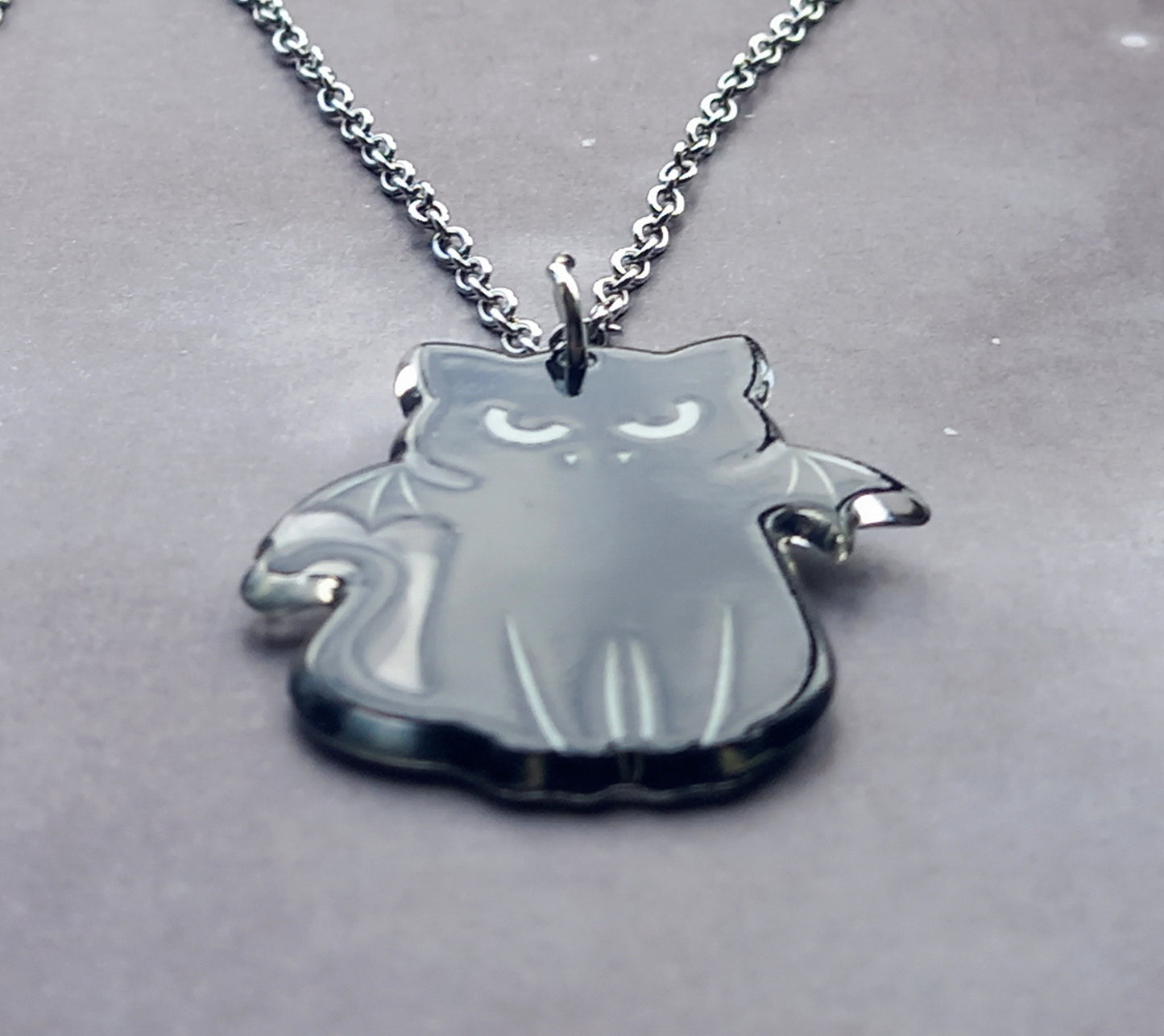 Angry Black Bat Cat Necklace