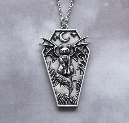 Bat Cat Coffin Necklace