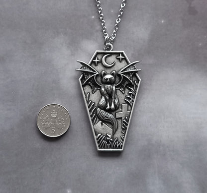 Bat Cat Coffin Necklace