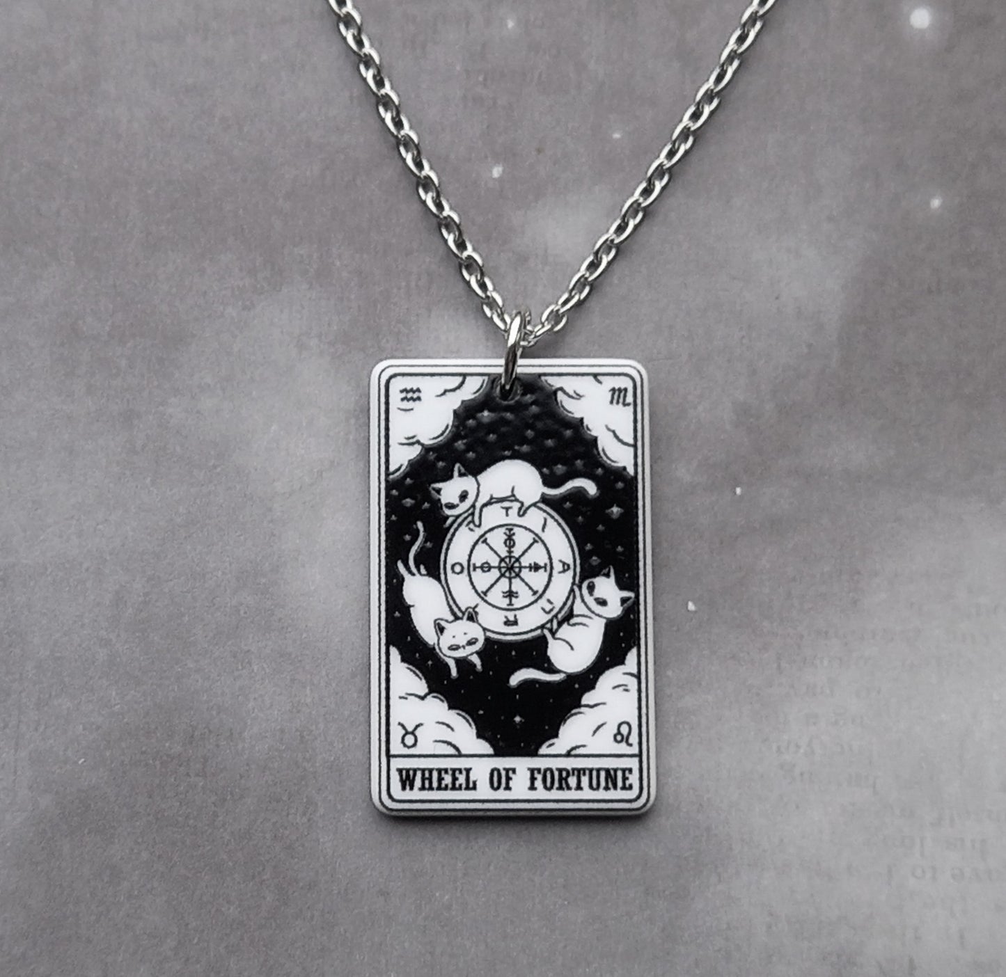Wheel of Fortune Cat Tarot Card Necklace