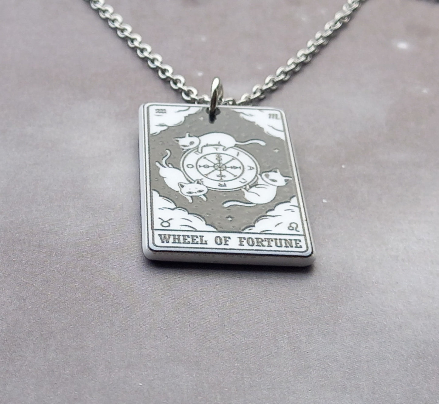 Wheel of Fortune Cat Tarot Card Necklace