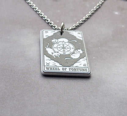 Wheel of Fortune Cat Tarot Card Necklace