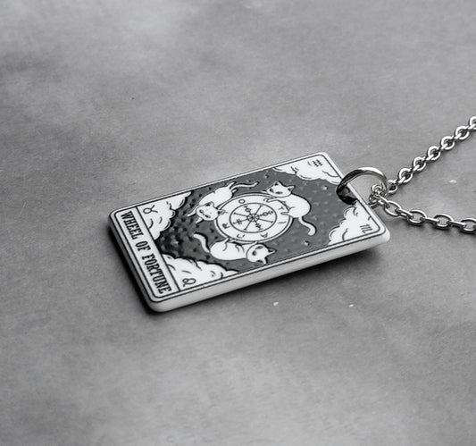 Wheel of Fortune Cat Tarot Card Necklace