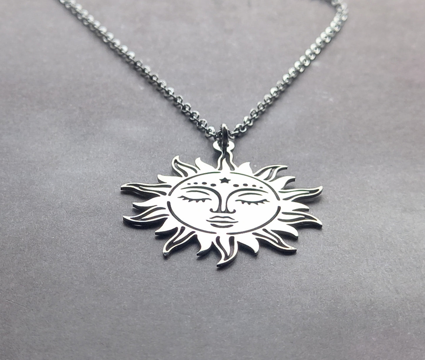 Large Sun Face Steel Necklace