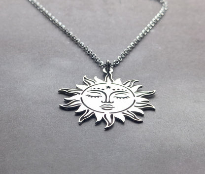 Large Sun Face Steel Necklace