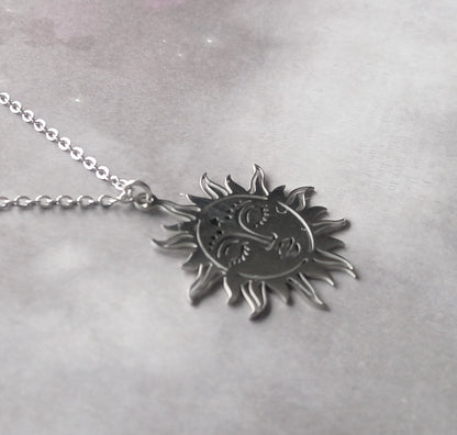 Large Sun Face Steel Necklace