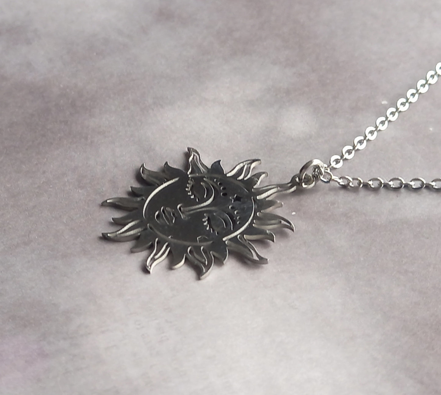 Large Sun Face Steel Necklace