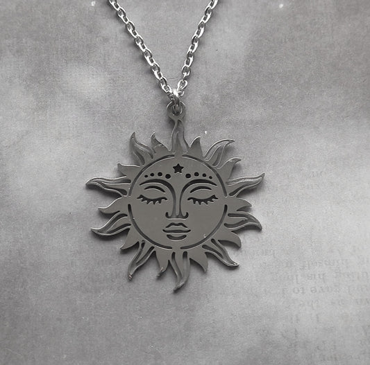Large Sun Face Steel Necklace