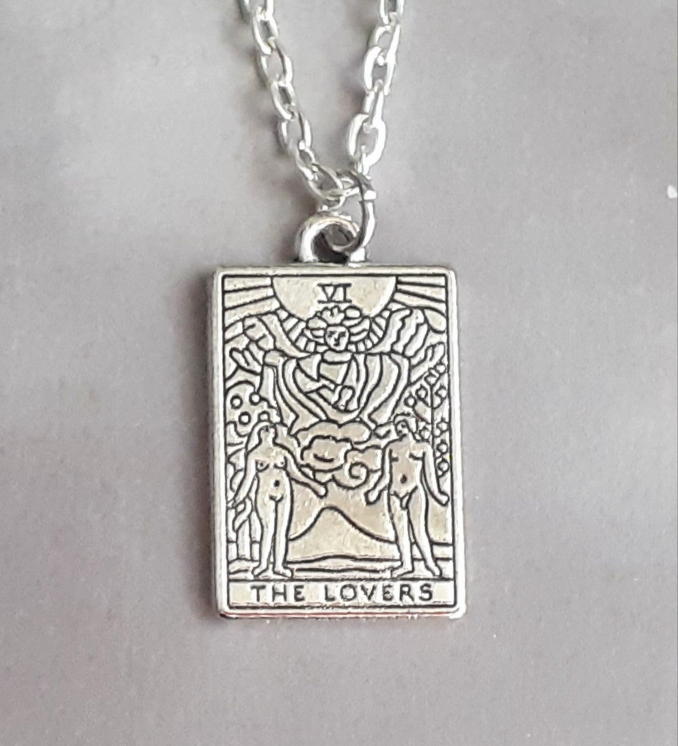 The Lovers Metal Tarot Card Necklace