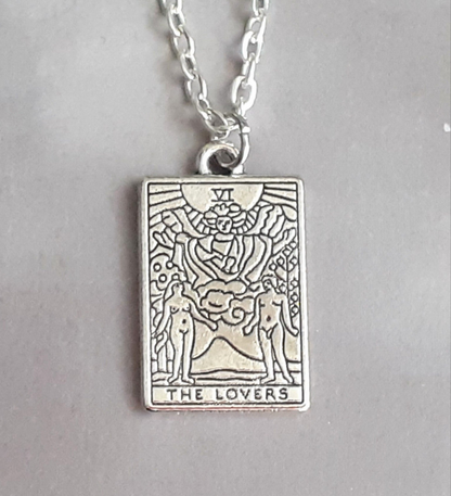 The Lovers Metal Tarot Card Necklace