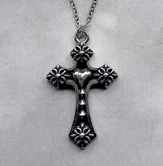 Cross Necklace with Heart Detail