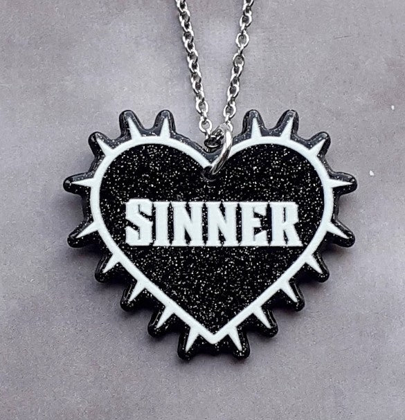 Sinner Black Heart Acrylic Necklace