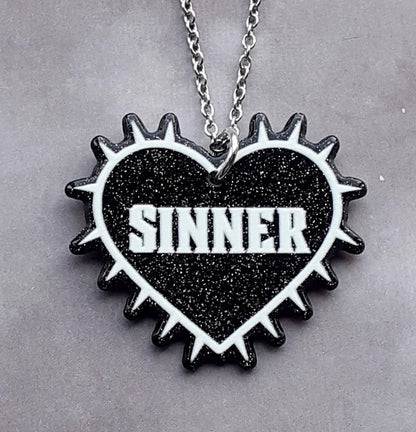 Sinner Black Heart Acrylic Necklace
