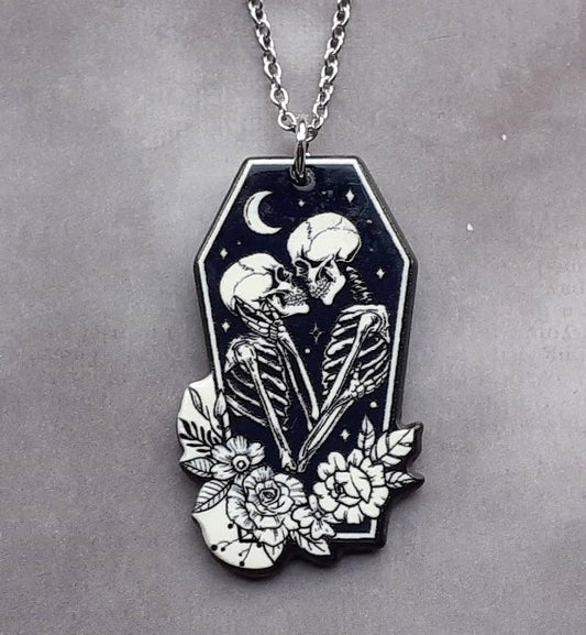 Skeleton Lovers Coffin Necklace