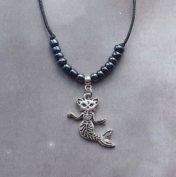 Grey Mermaid Cat Cord Necklace