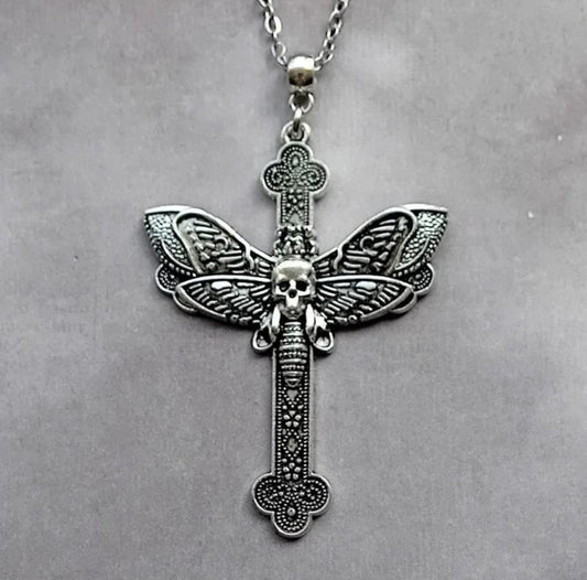 Moth Cross Necklace