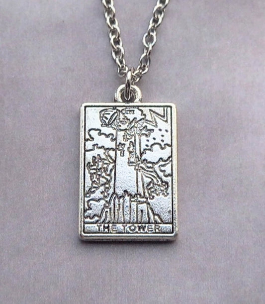 The Tower Metal Tarot Card Necklace