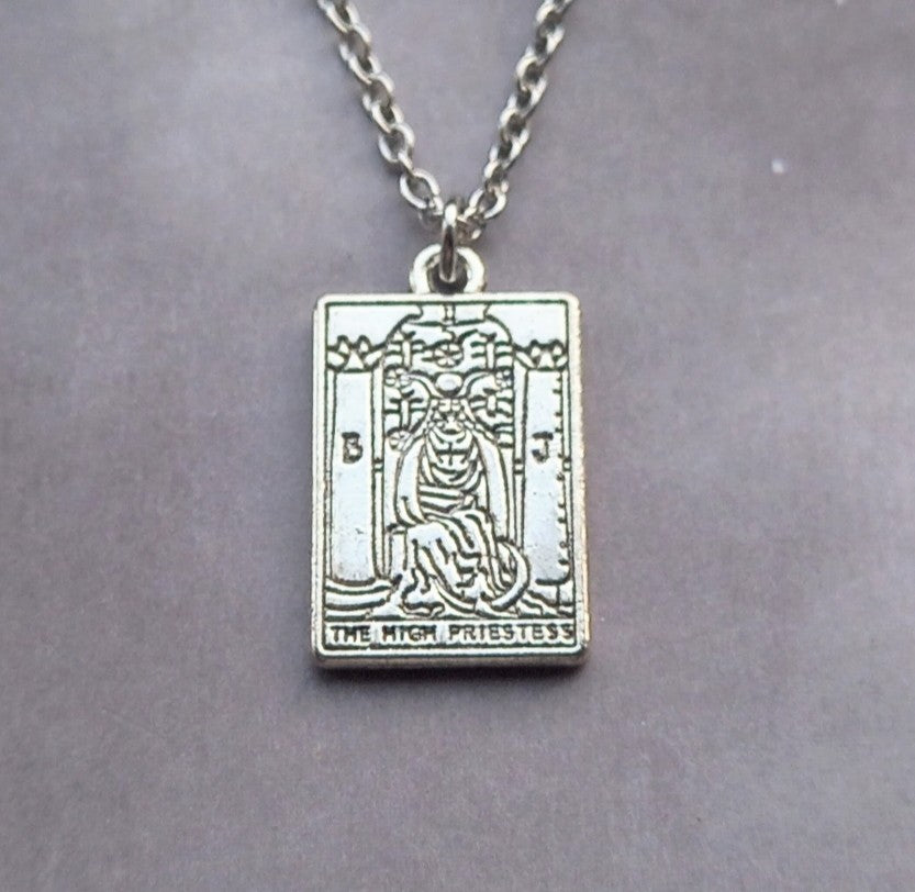 The High Priestess Metal Tarot Card Necklace