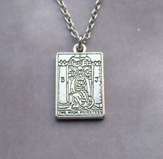 The High Priestess Metal Tarot Card Necklace