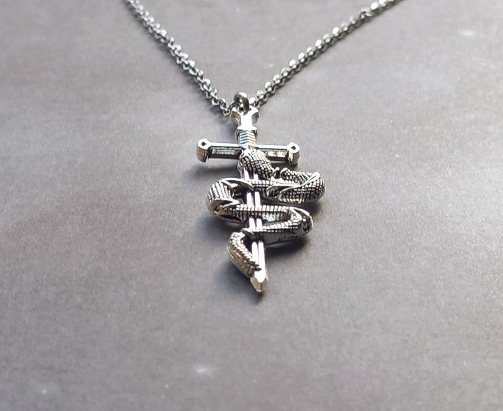 Snake on Sword Necklace