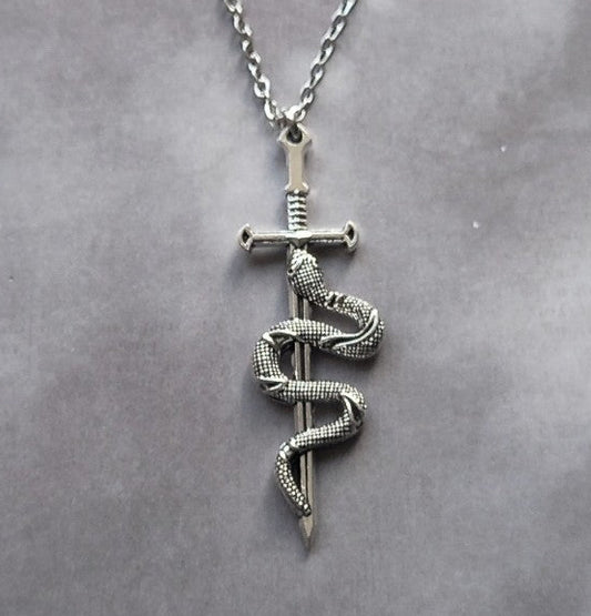 Snake on Sword Necklace
