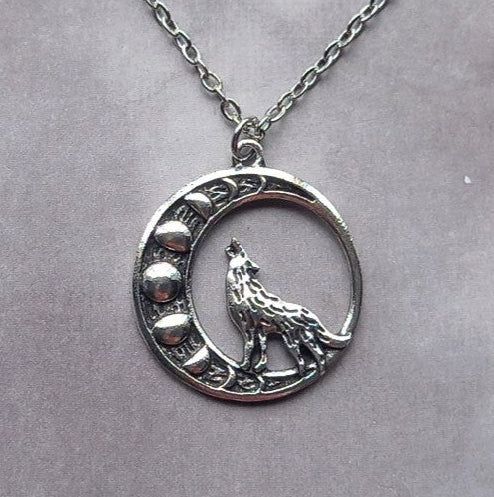 Wolf and Moon Phases Necklace