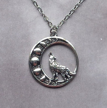 Wolf and Moon Phases Necklace